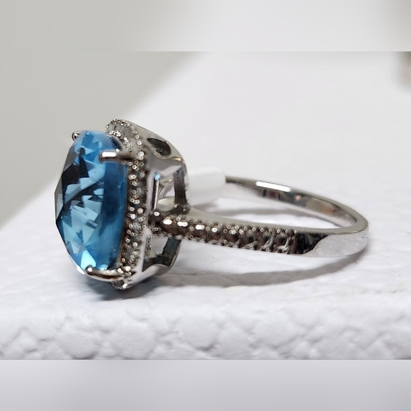 7.50 CT Blue Topaz .10 CTW White Diamonds Silver Ring NWT SALE SALE SALE - Picture 12 of 15